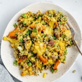 cauliflower quinoa salad on a plate